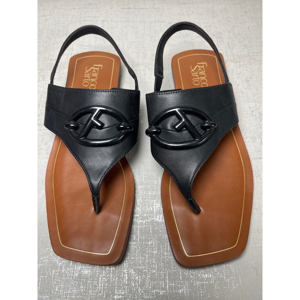Franco Sarto Emmie Black Square Toe Slingback Thong Sandals Size 8.5M